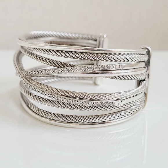 David Yurman Crossover Diamond X Bracelet Cuff - Picture 3 of 9